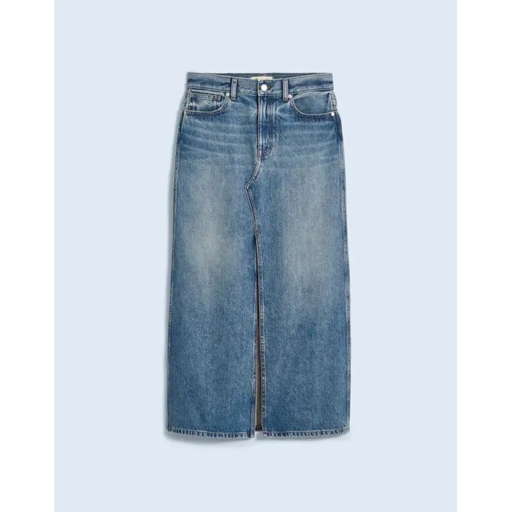 Madewell Denim Maxi Skirt Front Slit Medium Wash Blue 29 High Rise Cotton